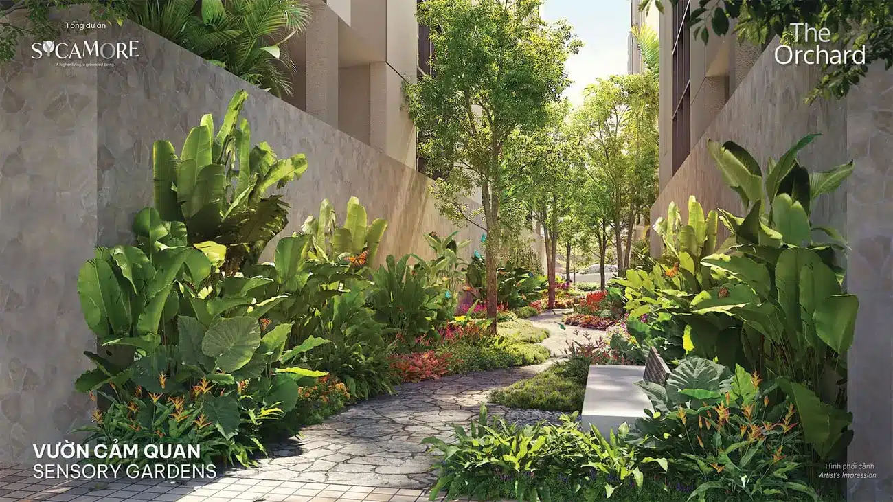 Vườn cảm quan Sensory Gardens tại The Fullton tạo ra không gian xanh lý tưởng, đưa cư dân gần gũi với thiên nhiên.