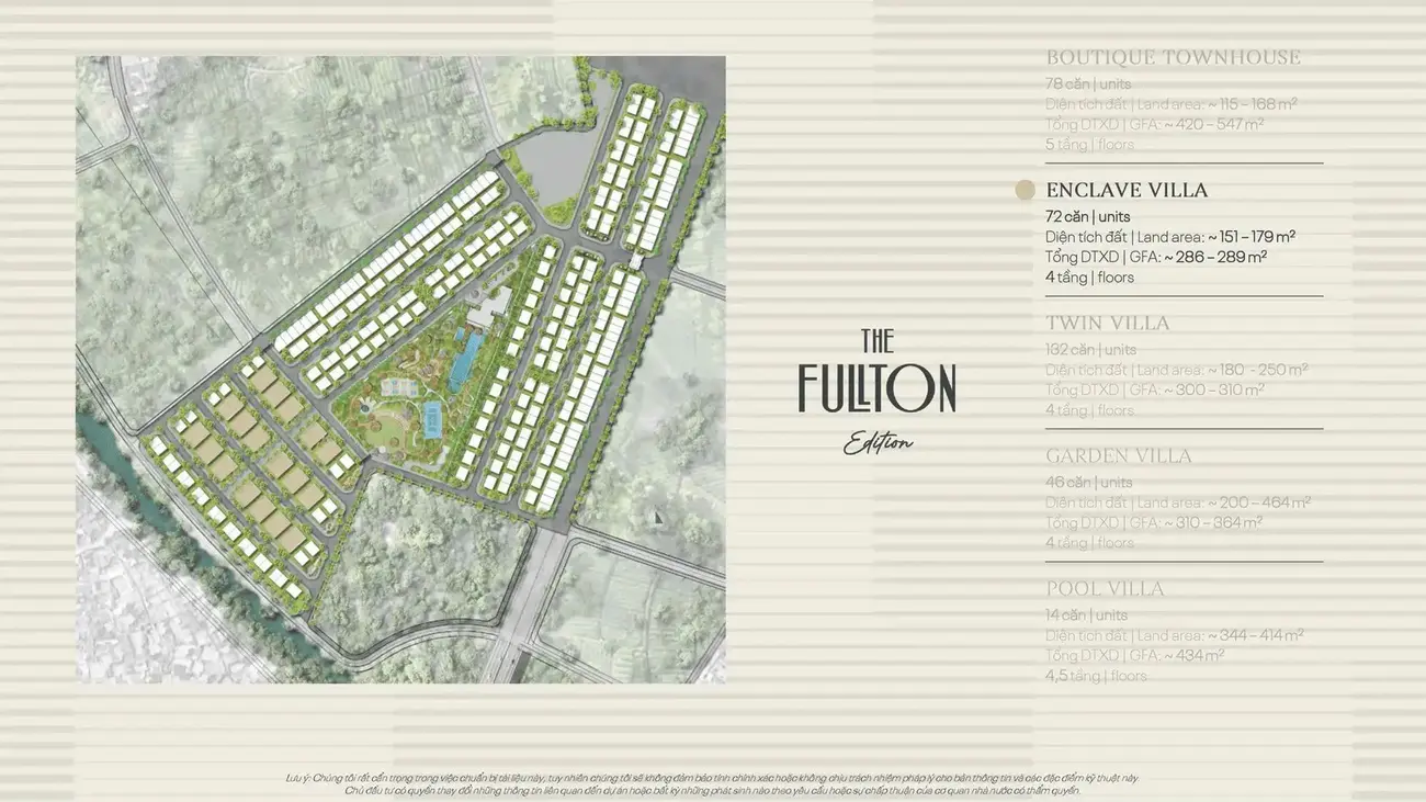 Mặt bằng tổng thể dự án Enclave Villa với 72 căn biệt thự cao cấp tại The Fullton Edition.