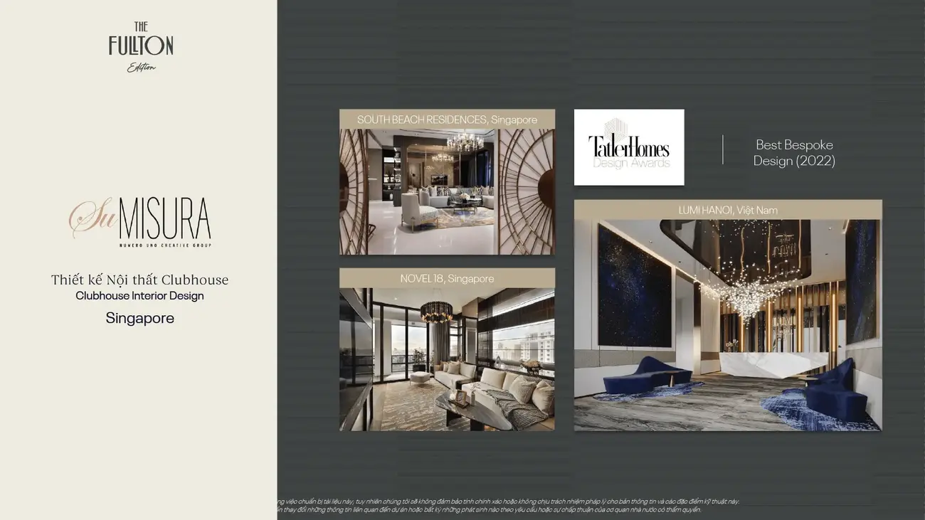 Thiết kế nội thất clubhouse cao cấp từ SuMISURA Singapore, nổi bật với các dự án tại Singapore và Việt Nam.
