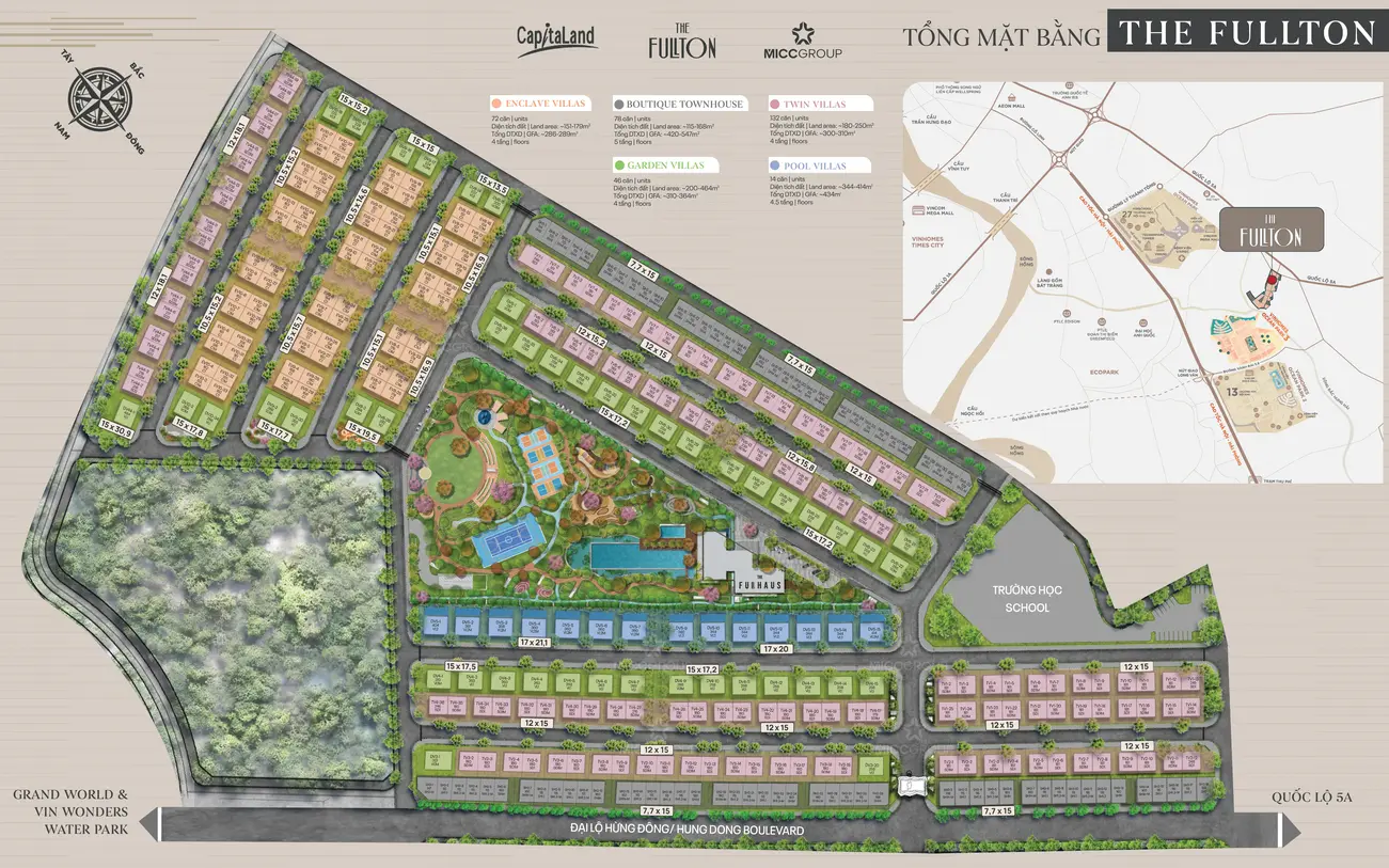 Tổng quan mặt bằng Biệt thự The Fullton tại Vinhomes Ocean Park 3, Gia Lâm, Hà Nội.